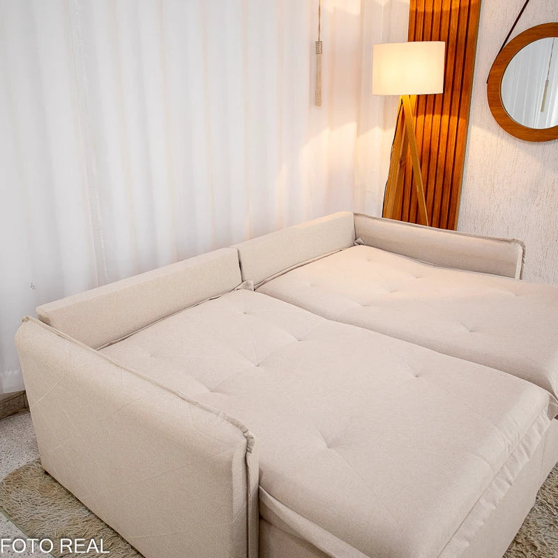 Sofá Retrátil Reclinável Lima 2.00m Linho Bege A57 - Sem Caixa