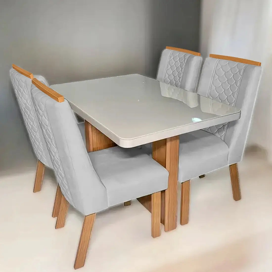 Mesa de Jantar Dora 120x80cm com 4 Cadeiras Dora Tecido Veludo Valdemóveis