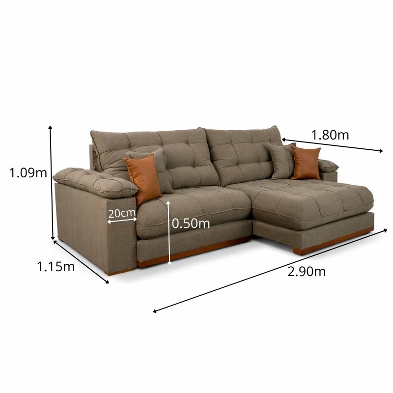 Sofá Retrátil Reclinável Verona 2.90m Linho Marrom D28 Soft - Molas Ensacadas