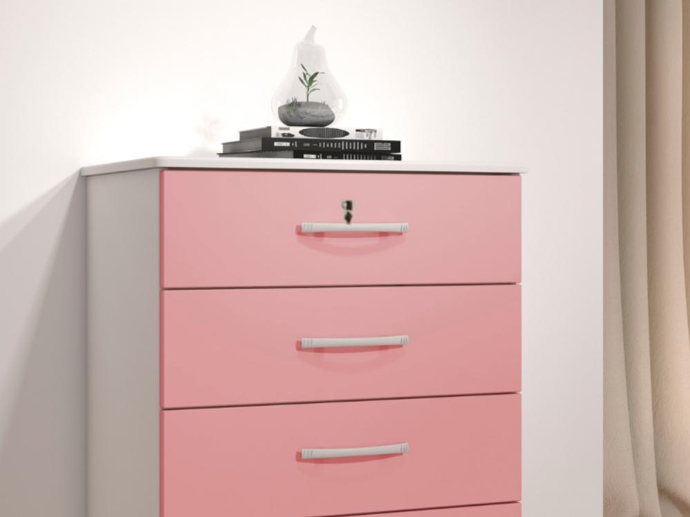 Cômoda 5 gavetas Ref.: 013 – Branco/Rosa - Móveis furniture