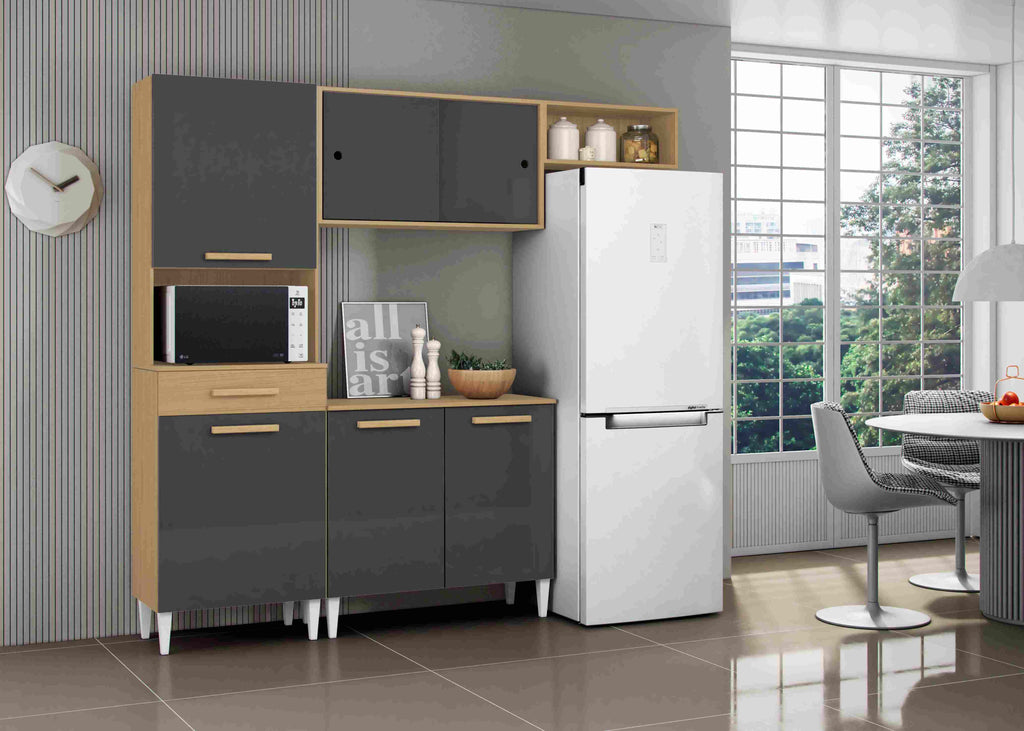 Cozinha Compacta c Balcao Isabelle Atacama.Grafite Aramoveis - Móveis furniture