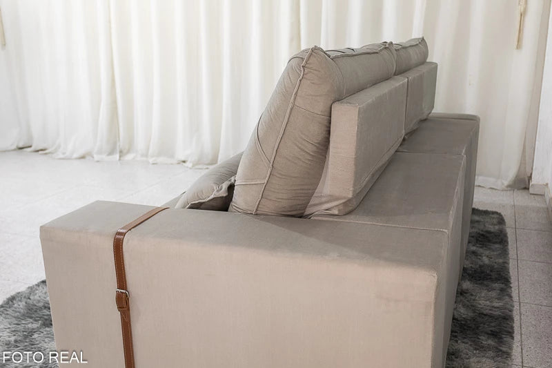 Sofá Retrátil Reclinável Luanda 2.50m Veludo Bege 02 - Molas Ensacadas - Móveis furniture