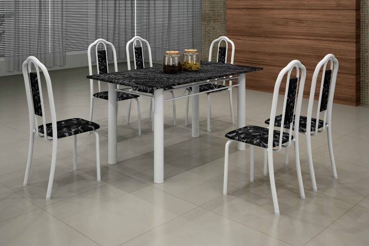 Conj Mesa Luisa Tmp Pedra 140x75 6Cds Branco Soma Mov