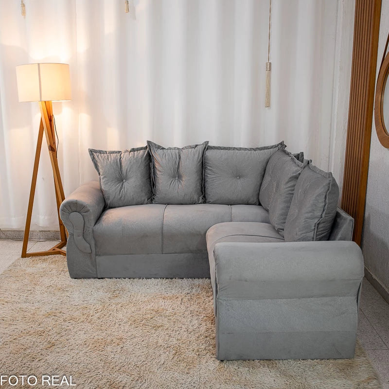 Sofá Canto Bianca Veludinho Cinza