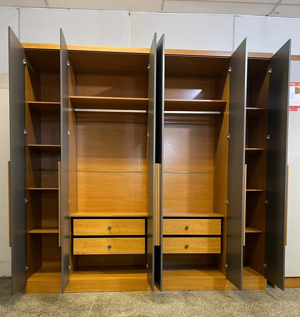 Roupeiro 6 Portas 4 Gavetas Veneza Larg. 2.39m Cinamomo/Grafite Tcil - Móveis furniture