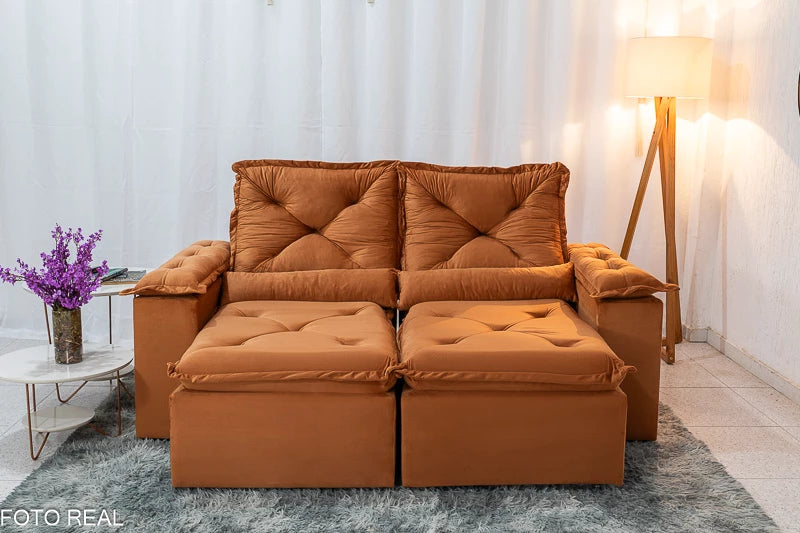 Sofá Retrátil Reclinável 2.00m Texas Veludo Terracota - Móveis furniture