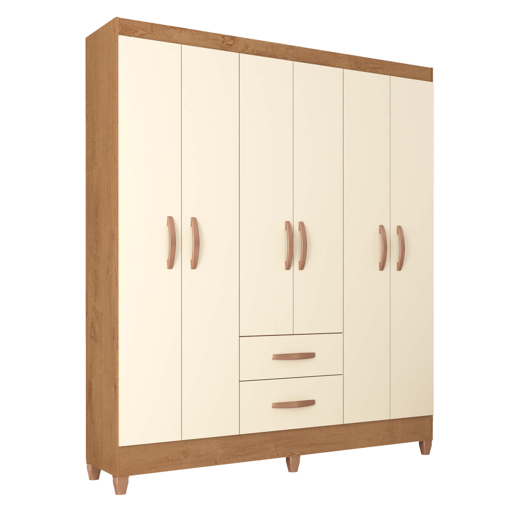 Guarda Roupa Fortaleza 6 Portas 2 Gavetas Casal Atualle Canelato Rústico Natura Off White - Móveis furniture