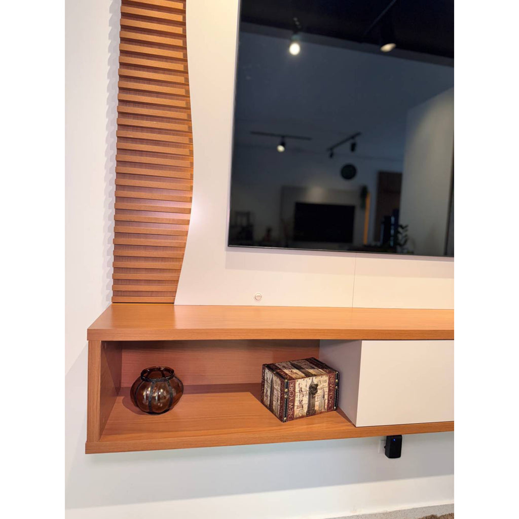 Home Suspenso Egeu para Tvs até 65" - Off White Matte / Freijó