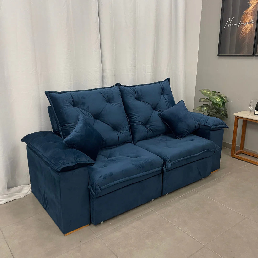 Sofá Porto Madero 3 Lugares Retrátil e Reclinável 200cm Tecido Veludo AZUL