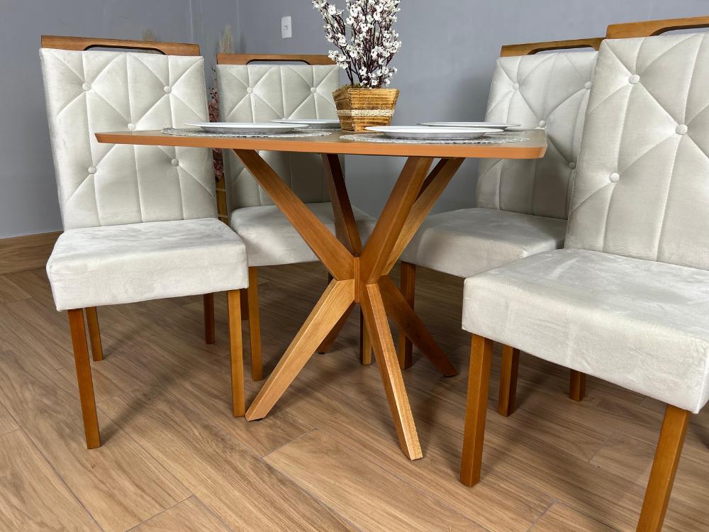Mesa de Jantar Simpatia 0,90×0,90 Quadrada Com 4 cadeiras Jasmim – Cinamomo/Bege
