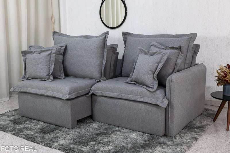 Sofá Retrátil Reclinável Lima Linho Cinza A59 Larg. 2.00m - Sem Caixa