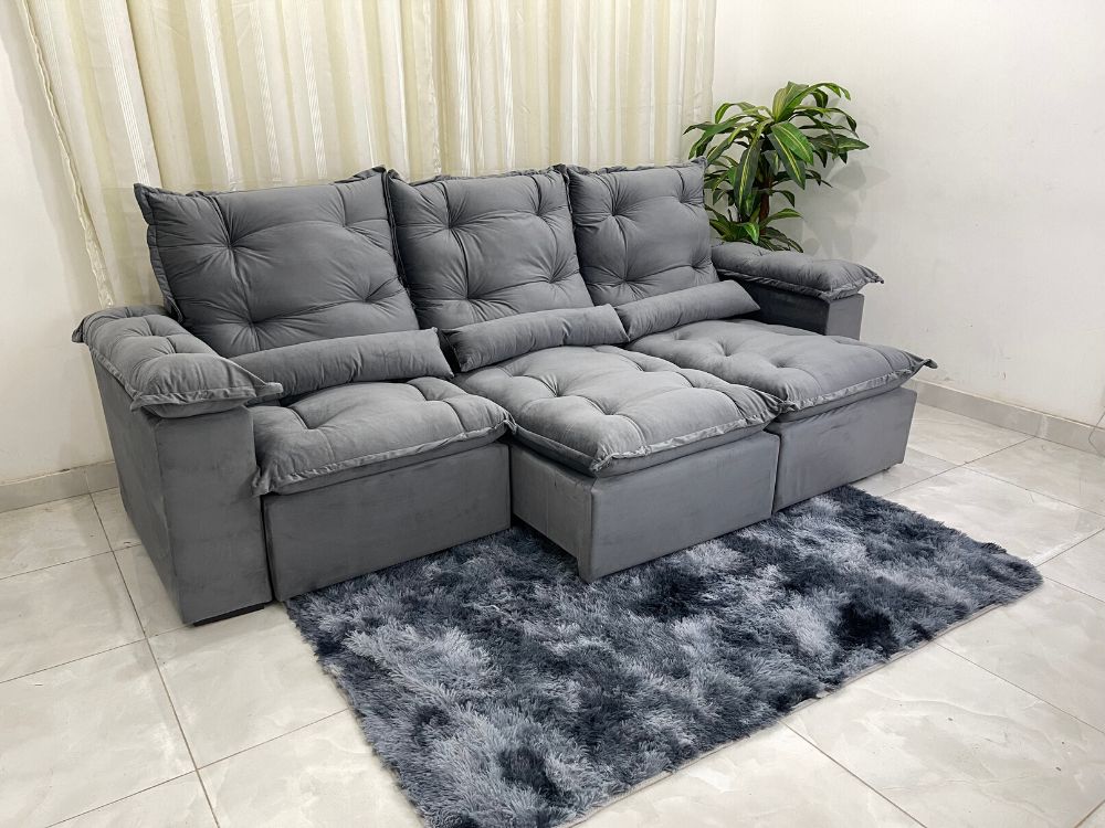 Sofá Retrátil Reclinável Atenas 2.70m – Cinza - Móveis furniture