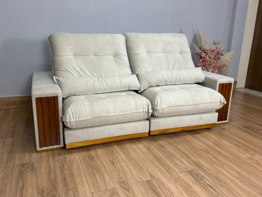 Sofá Retrátil e Reclinável Búzios 2.50m – Bege Veludo