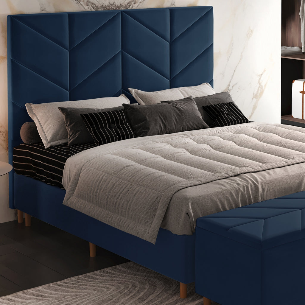 Cabeceira Casal Berlim Veludo Azul B024 – LARMÓVEIS/TREVO ESTOFADOS