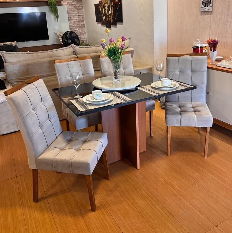 Mesa Los Angeles 120 Cinamono/Preto com 4 Cadeiras Sophia/Capri Veludo - Móveis furniture