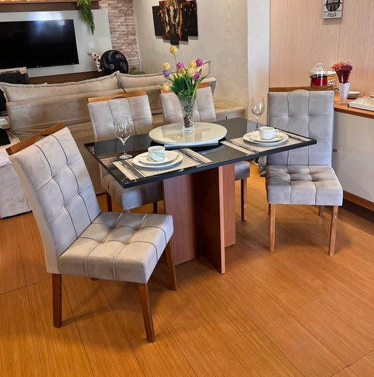 Mesa Los Angeles 120 Cinamono/Preto com 4 Cadeiras Sophia/Capri Veludo - Móveis furniture