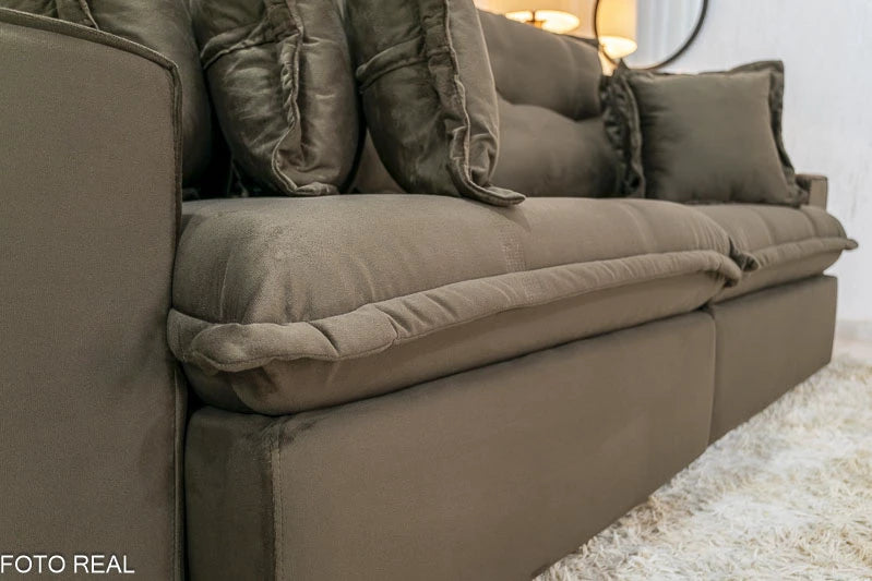 Sofá Retrátil Reclinável Ferrara 2.50m Veludo Marrom D33 e Molas Ensacadas - Móveis furniture