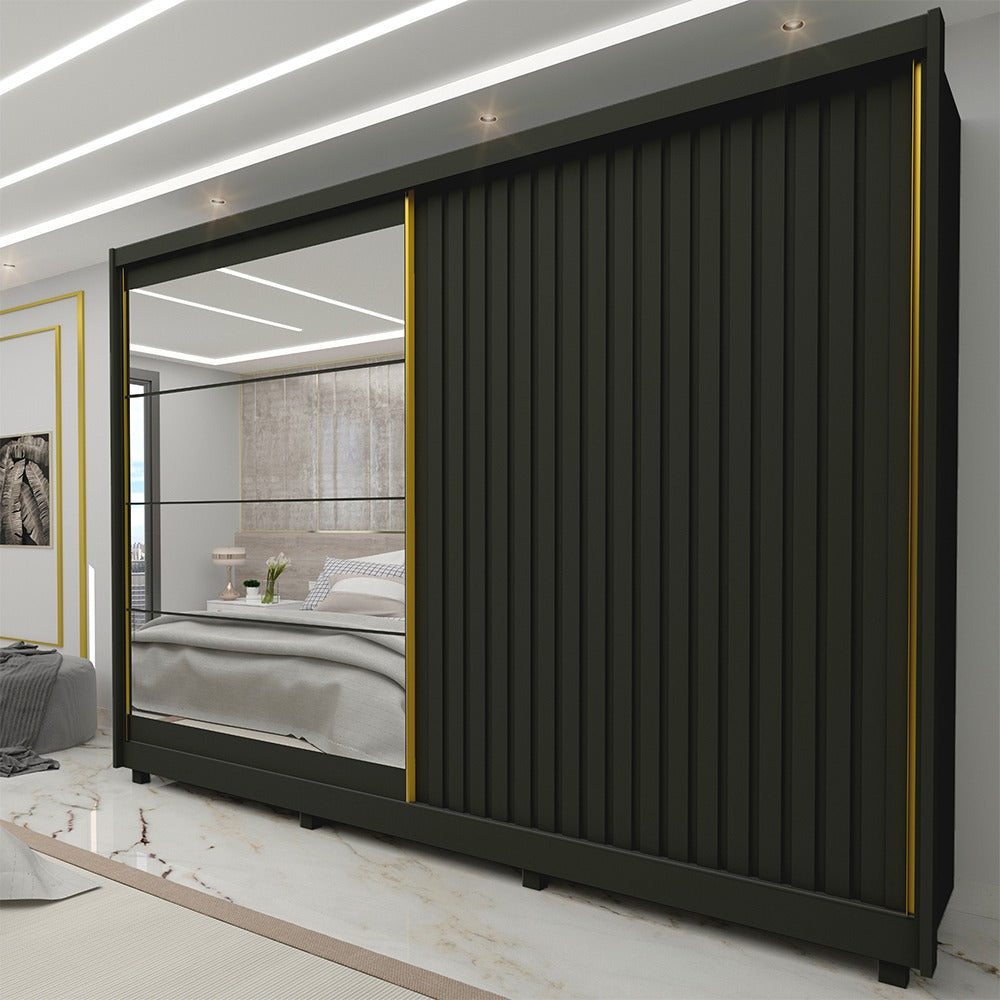 Roupeiro Apolo Ripado 2P com Espelho e Pes Grafite Gelius - Móveis furniture