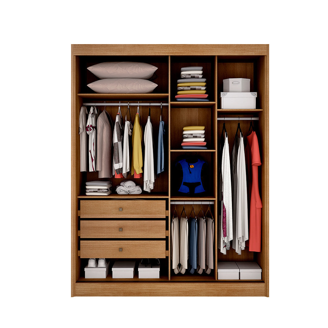 Guarda Roupa 2 Portas 3 Gavetas com 1 Porta Espelho Peliculado Virtus Cumaru - Móveis furniture
