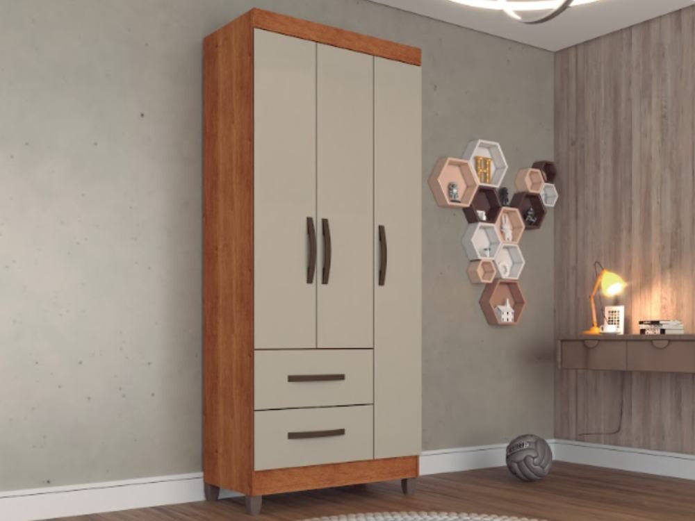 Guarda Roupa Estrela 3 portas – Cinamomo/Off White - Móveis furniture