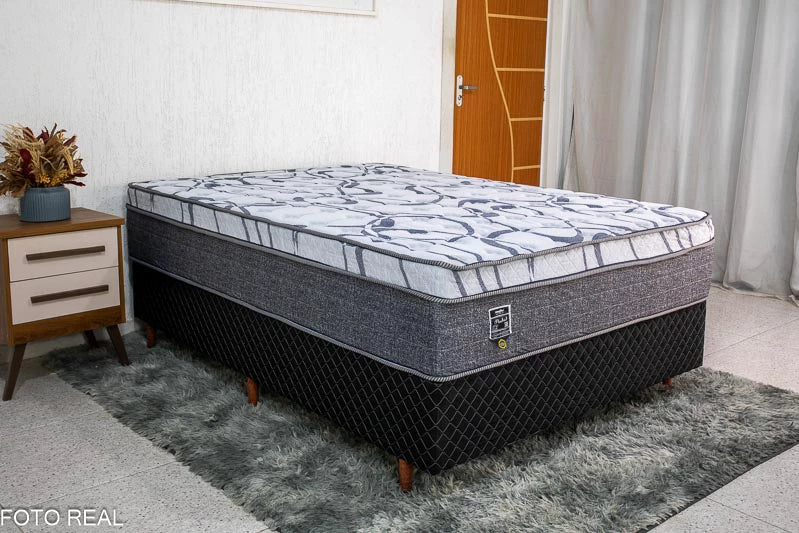 Base box Madrid + Colchão Casal Madrid Euro Molas Ensacadas 138x188x70 Umaflex - Móveis furniture