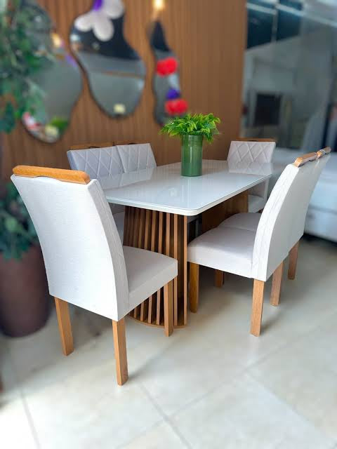 Mesa Nevada 120x90 (Off/Cinamomo) C/ 4 Caderias Toronto - Tecido Cinamomo - Móveis furniture