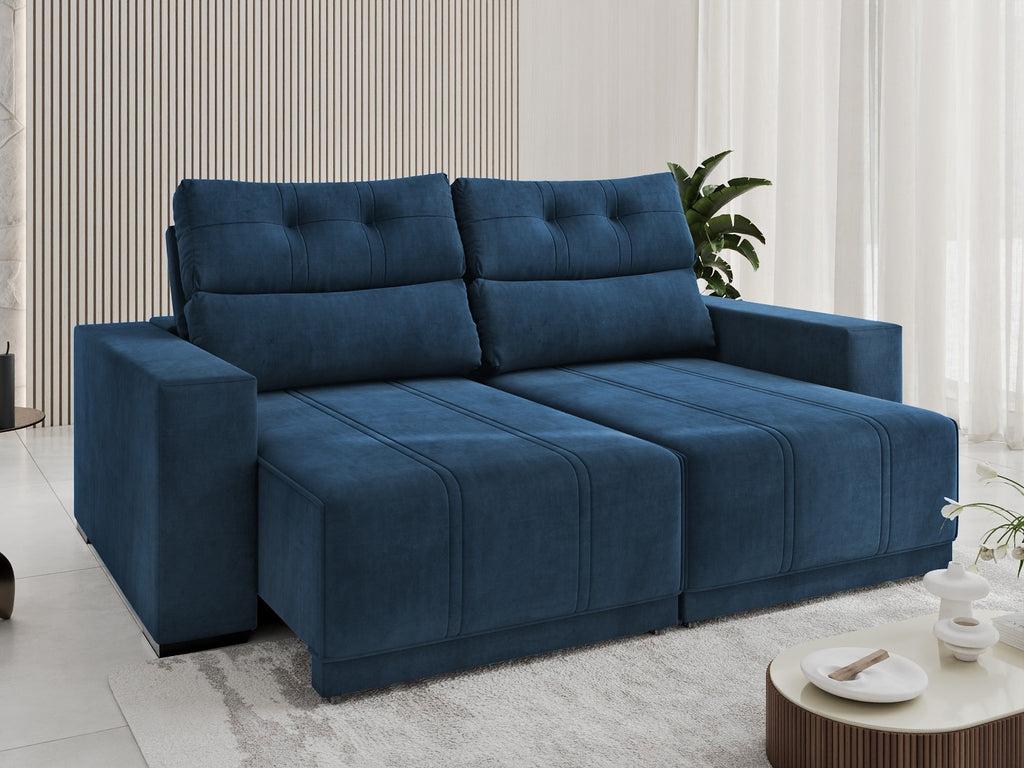 Sofá Retrátil e Reclinável Royal 2,00 m Veludo Azul – VIERO MÓVEIS
