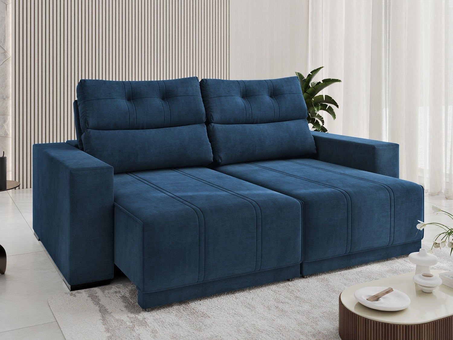 Sofá Retrátil e Reclinável Royal 2,00 m Veludo Azul – VIERO MÓVEIS