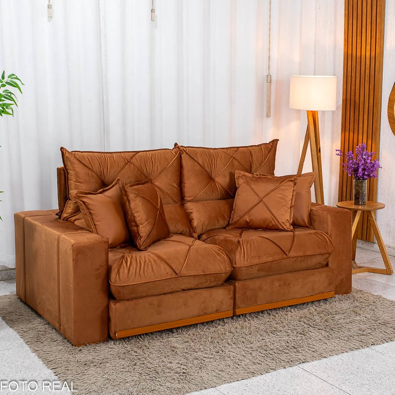 Sofá Retrátil Reclinável Gran Bello 2.00m Veludo Terracota 24 - Molas Ensacadas