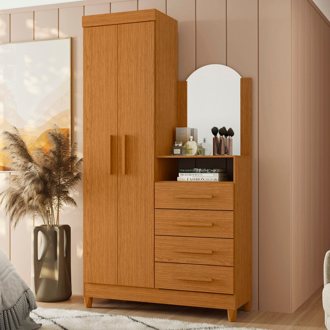 Cômoda Capri 4 Gavetas 2 Portas com Espelho Albatroz - Móveis furniture