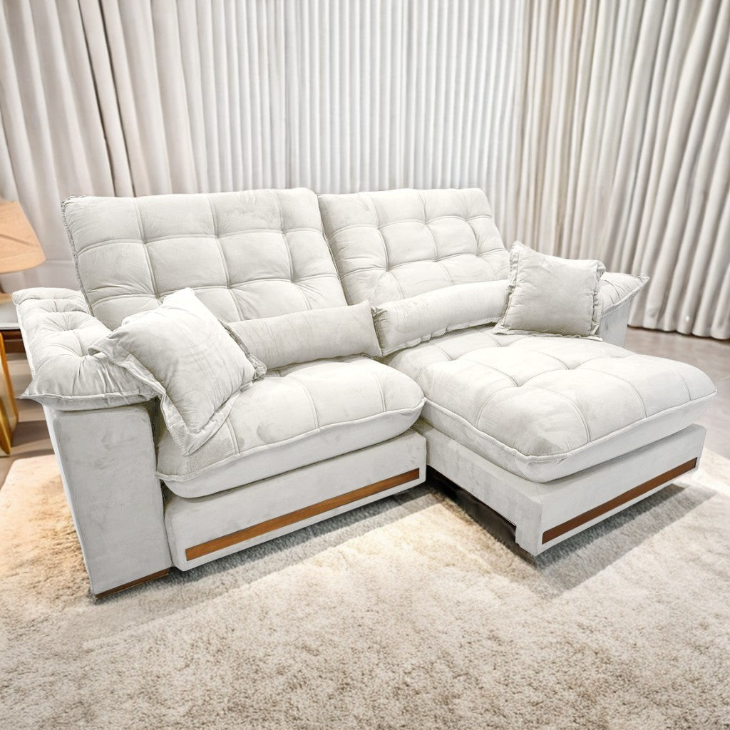 Sofá Retrátil e Reclinável Hércules/Zurique 2,50 m Veludo Marfim – VICAM ESTOFADOS - Móveis furniture