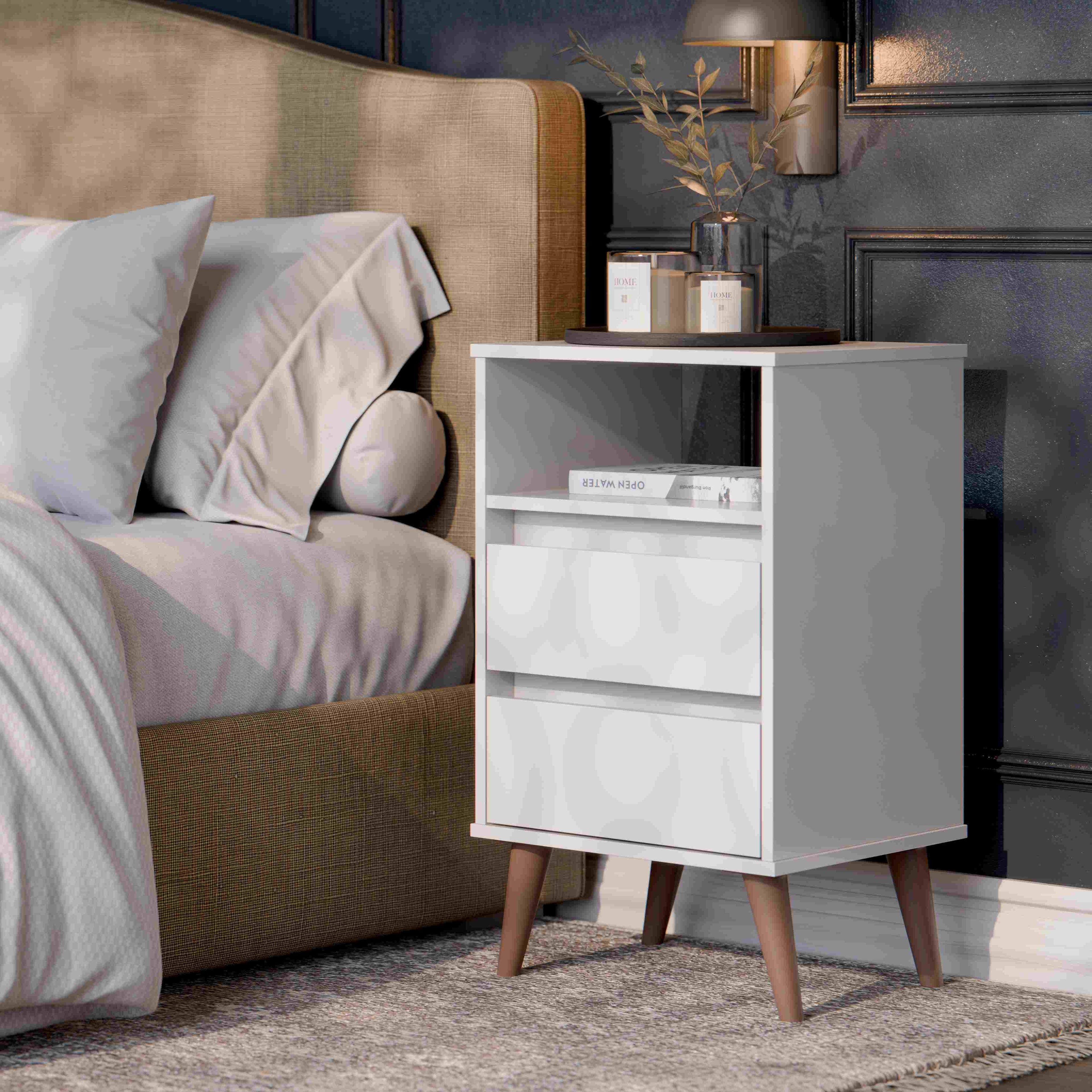 Mesa de Cabeceira Retro Roma 2G1N Branco EJ Moveis