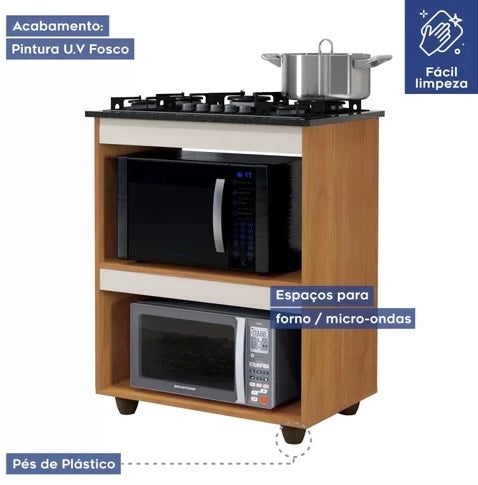 Balcão para Cooktop 4 Bocas 2 Nichos para Forno Turim Kaiki Móveis Nature/Off White - Móveis furniture