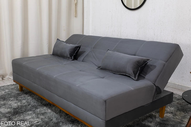 Sofá Cama Madrid larg. 1.80m Molas Bonnel Veludo Cinza 2303 - Móveis furniture
