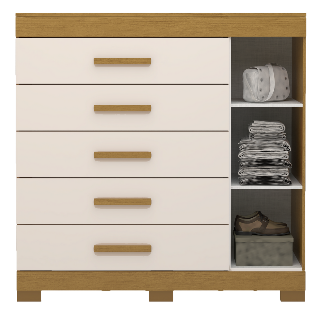 Cômoda 5 Gavetas com Sapateira Rayane Cinamono/Off White – ACP MÓVEIS - Móveis furniture