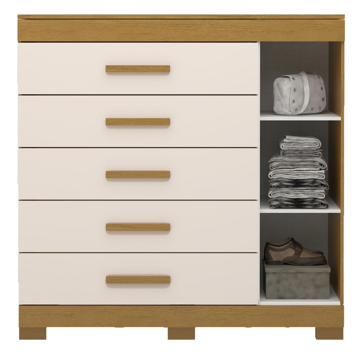 Cômoda 5 Gavetas com Sapateira Rayane Cinamono/Off White – ACP MÓVEIS - Móveis furniture
