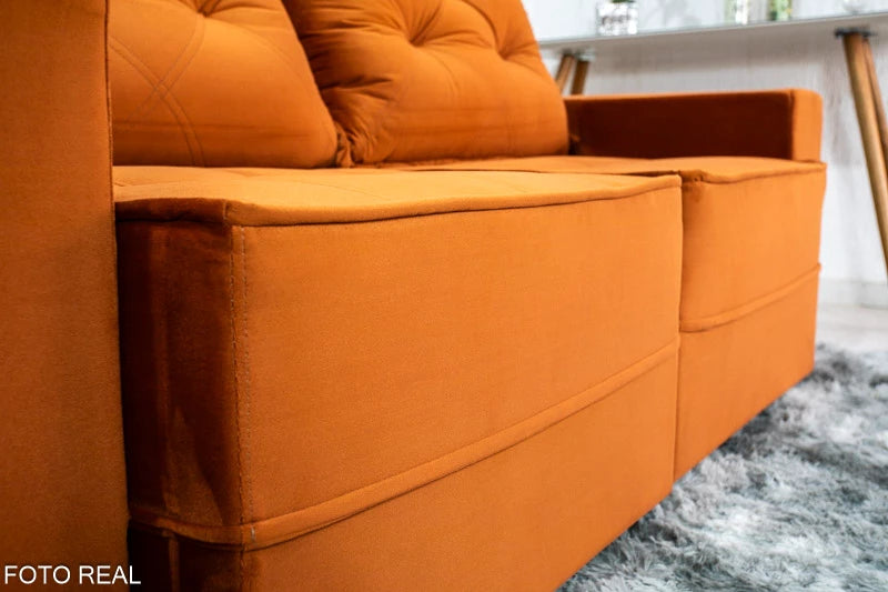 Sofá Retrátil Reclinável Berlim 2.10m Veludo Ferrugem 821 - D33 e Molas Ensacadas - Móveis furniture