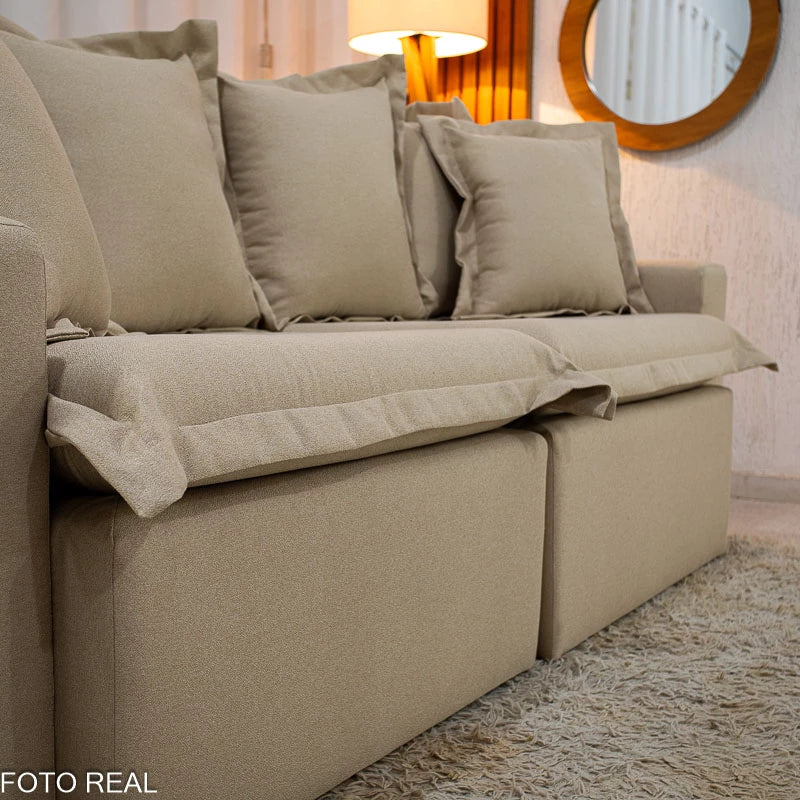 Sofá Retrátil e Cama Torino 2.10m Linho Bege 505 - Sem Caixa