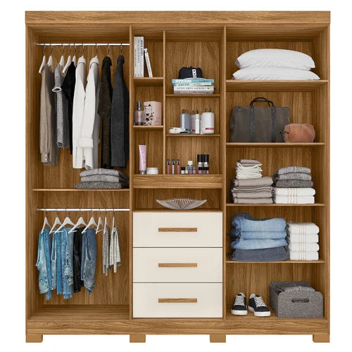 Guarda Roupa Eldorado 195cm 5 Portas Freijó Off White com Espelho Moval - Móveis furniture