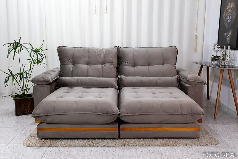 Sofá Retrátil Reclinável Ibis 2.30m Veludo Cinza - Móveis furniture