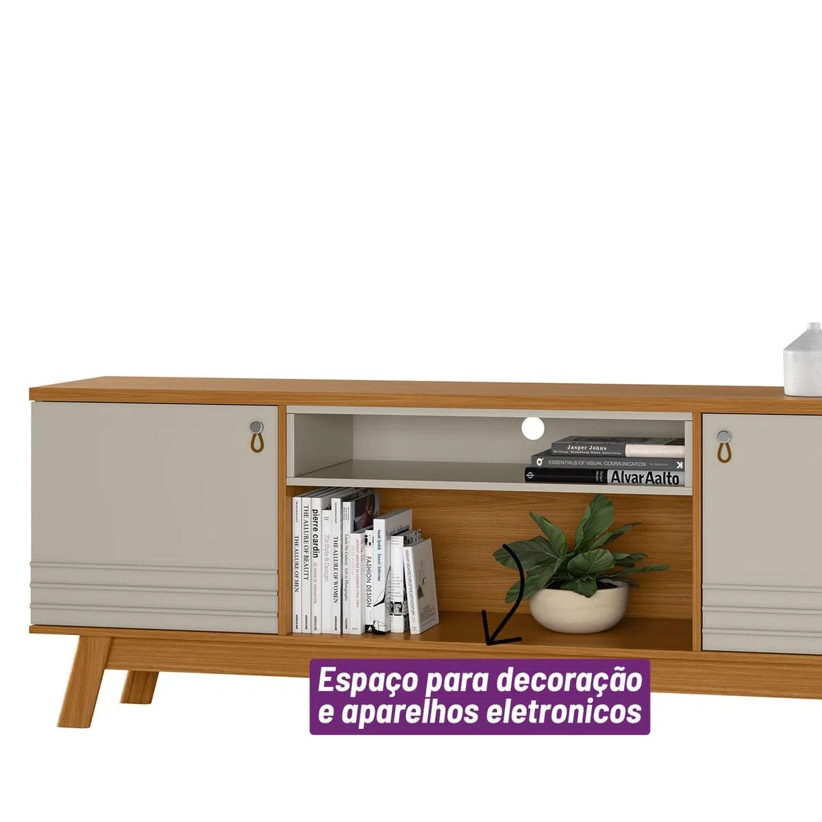 Rack Colorado Línea Brasil 180cm para TVs de até 75" Pés Retrô Nature/Off White - - Móveis furniture