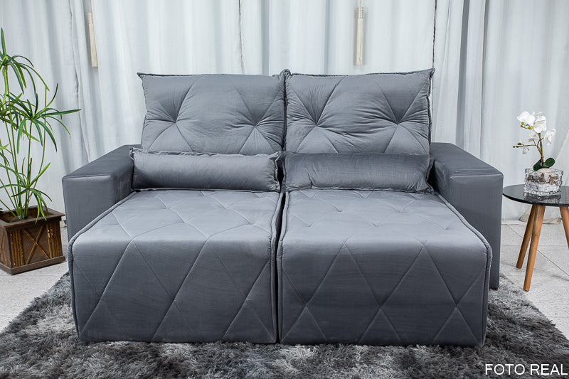 Sofá Retrátil Reclinável Belize 2.10m Veludo Grafite A15 - Móveis furniture