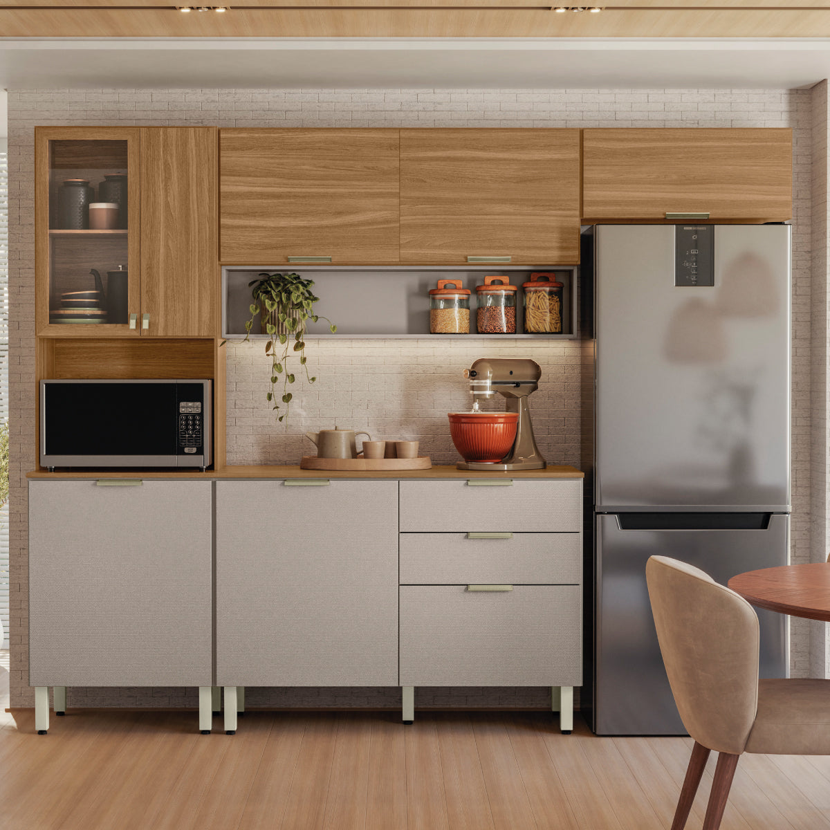 Cozinha Completa com Balcão Alba Amêndola/Nude Prime TX – DEMÓBILE