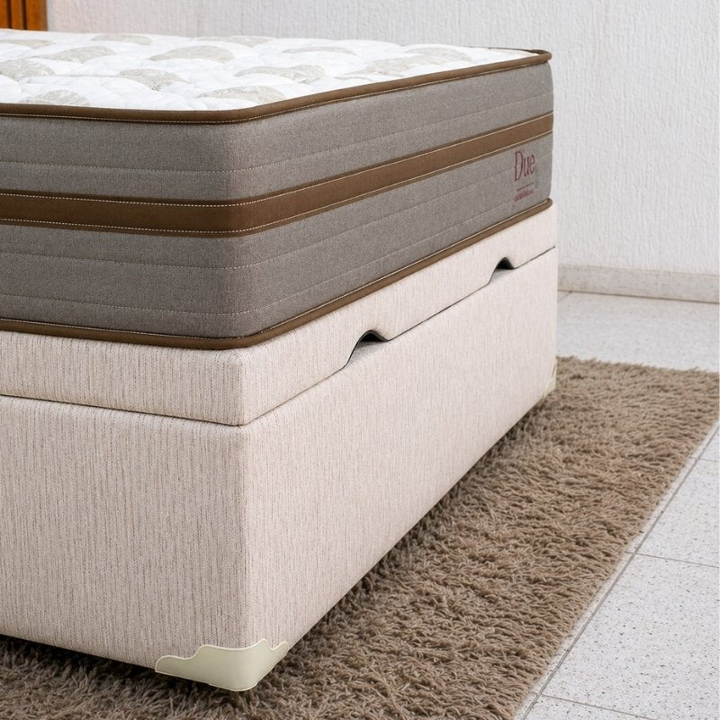 Colchão Casal Due Molas Ensacadas - Viero + Base Box Baú Casal Prime Confort Corino Palha Blindado - Issacar 138x188x71 | Suporta até 240kg