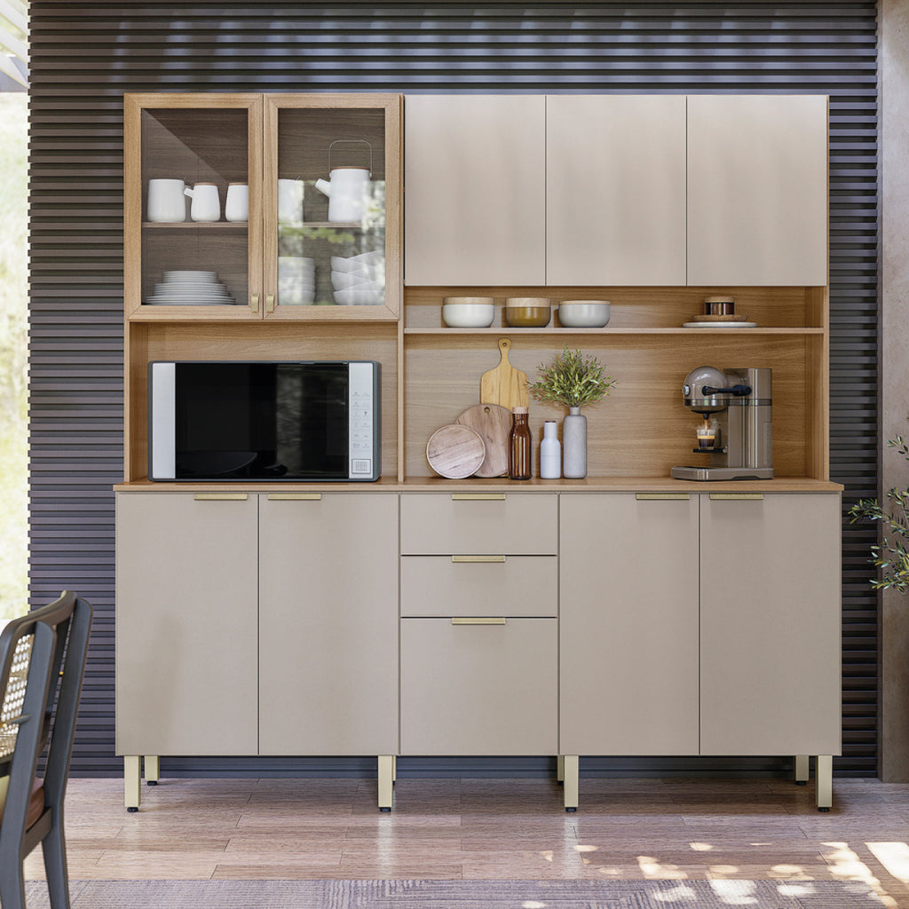 Kit Cozinha Amora 1,98 m Nogueira Touch/Nude Prime – DEMÓBILE