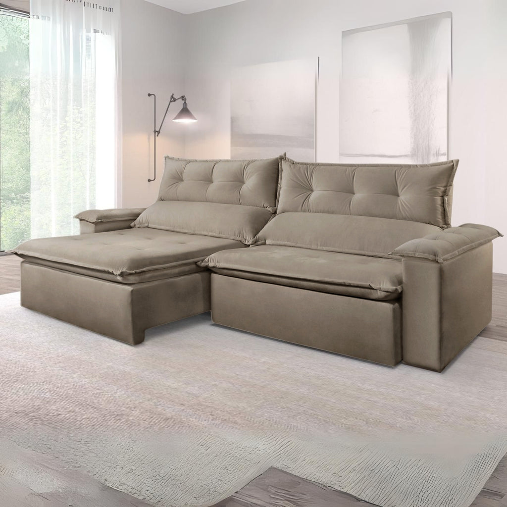 Sofá Retrátil e Reclinável 2,50 m S-102 Veludo Capuccino 1192 – SUPREMA ESTOFADOS