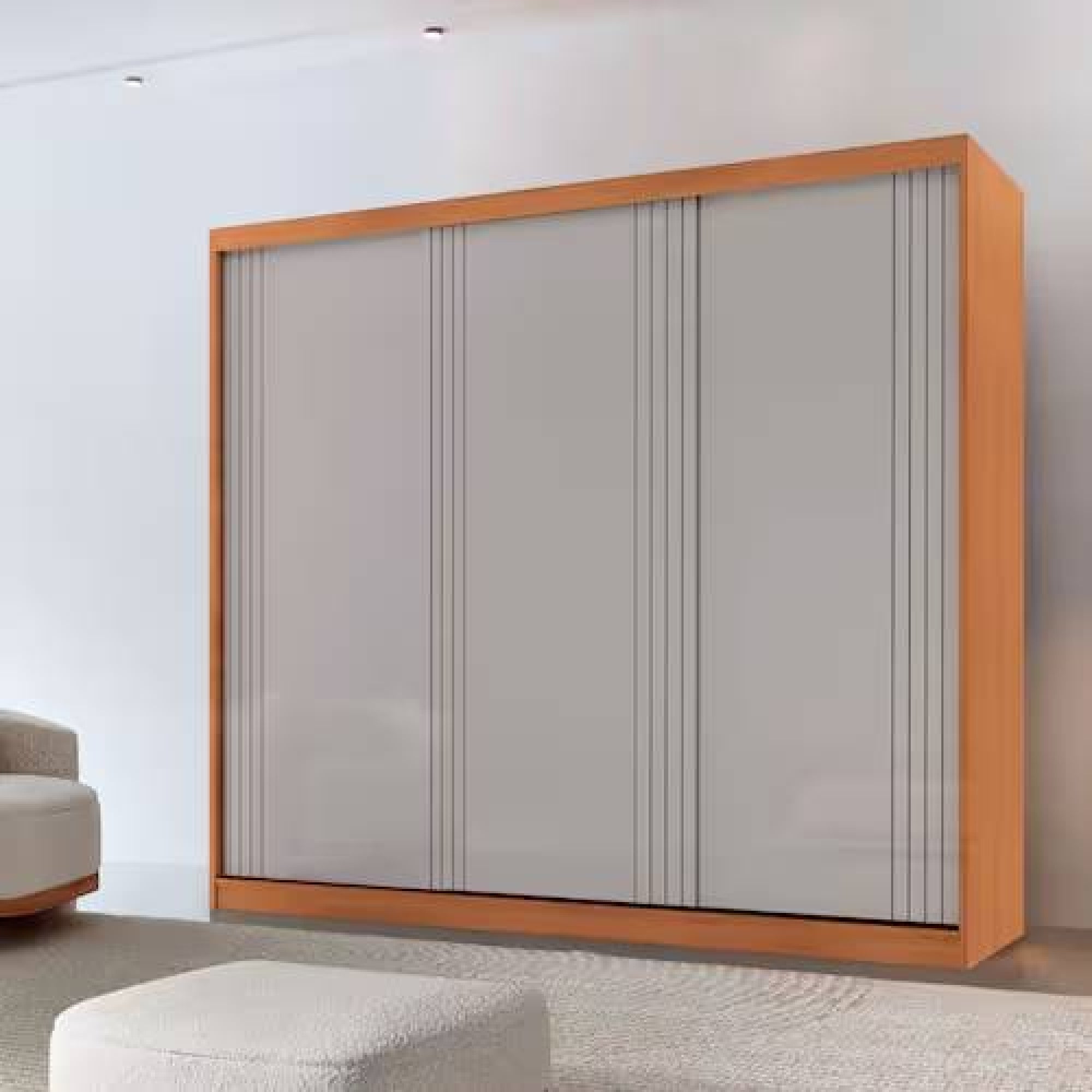 Guarda Roupa Oslo 3 Portas de Correr c/ 4 Gavetas - Rufato - Naturale/Off White