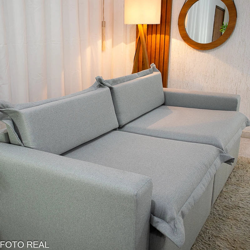 Sofá Retrátil e Cama Torino 2.10m Linho Cinza 507 - Sem Caixa