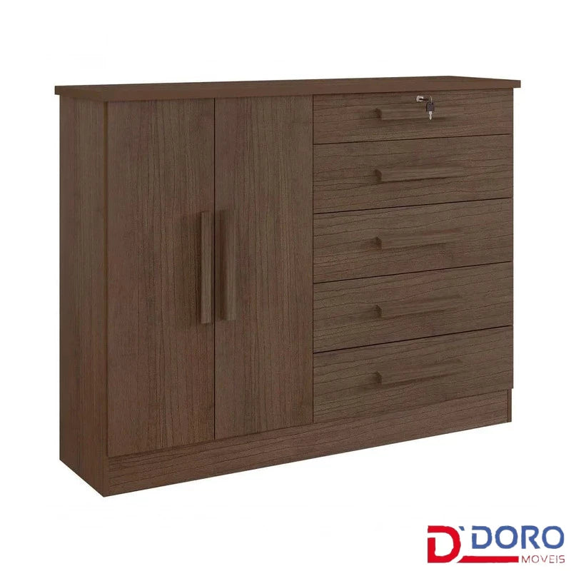 Cômoda New Athos Castanho 5 Gavetas e Sapateira Larg. 1.36m - D Doro