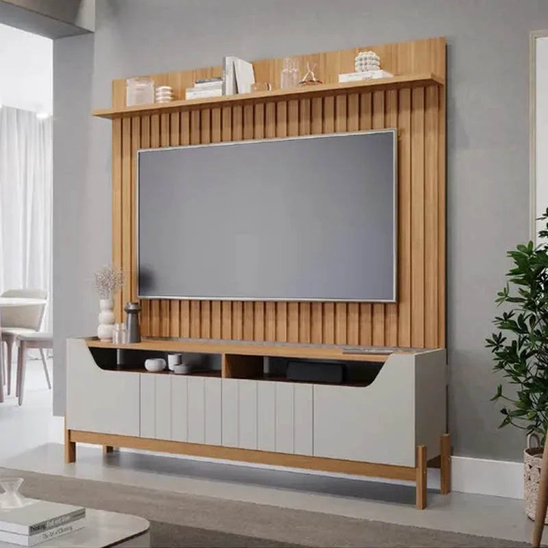 Rack Moema e Painel Speed Trend Ripado 100% MDF Off/Nature - Móveis furniture